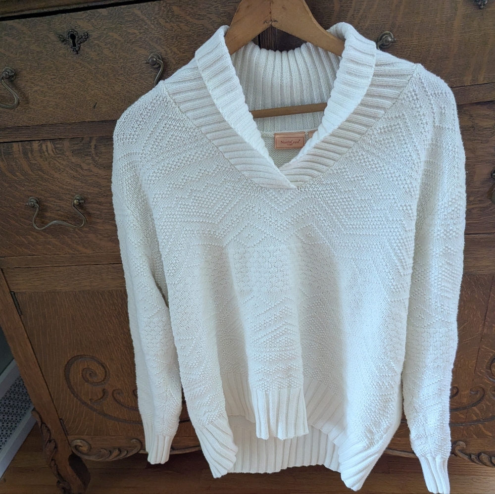 vintage NORTH CREST Gorgeous white Aztec pattern cotton knit SWEATER, XL (18)
